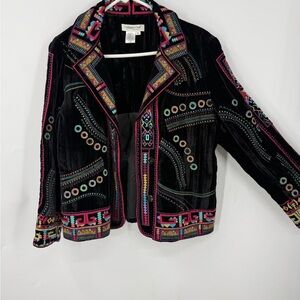 Coldwater Creek vintage 90s C embroidered black velvet “wearable art"jacket M